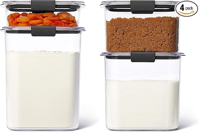 Rubbermaid Brilliance Pantry Food Storage Containers, Set of 4 (8 Pieces), BPA-Free, Clear, Airtight by Rubbermaid