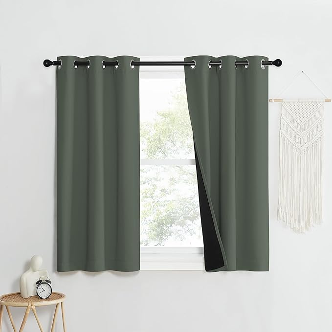 NICETOWN 100% Blackout Curtains 40" Long, Pair of Energy Smart & Noise Blocking Out Drapes for Baby Room Window, Thermal Insulated Guest Room Lined Window Dressing(Dark Mallard, 37" Wide) by NICETOWN