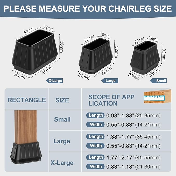 24PCS Rectangular Chair Leg Floor Protectors for Hardwood Floors, Thicken Rubber Chair Leg Cap Covers, Non Slip Furniture Leg Pads to Protect Wood Tile Floors from Scratches and Reduce Noise - Image 3