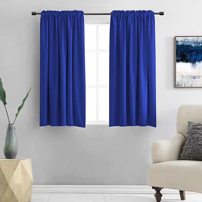 DONREN 48 Inch Curtains Deep Blue Blackout Curtains - All Season Thermal Insulated Rod Pocket Curtain Panels for Kids Room (2 Panels,52 W by 48 inches Long) by DONREN
