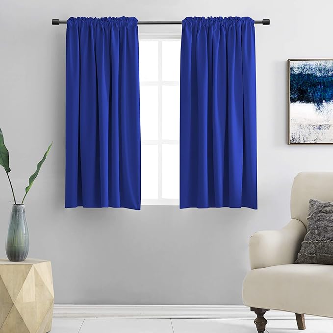 DONREN 54 Inch Length Royal Blue Blackout Curtain Drapes for Boys Bedroom - 2 Panels Rod Pocket Energy Saving Solid Curtains (42 x 54 Inches Long) by DONREN