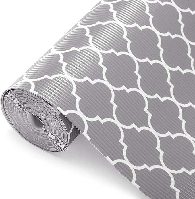 Glotoch 2 Rolls Shelf Liners for Kitchen Cabinets 12”x 20ft, Non Slip Drawer Liner,Waterproof Cabinet Liner for Wire/Pantry/Closet Non Adhesive Table Place Mats, Heavy Duty, Quatrefoil Grey by GlotochExpress