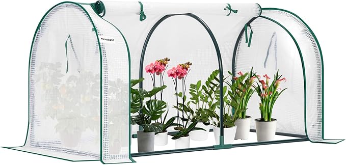 VIVOSUN Portable Mini Greenhouse 47x23x23-Inch Tunnels, PE Cover with Roll-up Zipper Door, for Indoor Outdoor or Garden Plant Growing, White by VIVOSUN