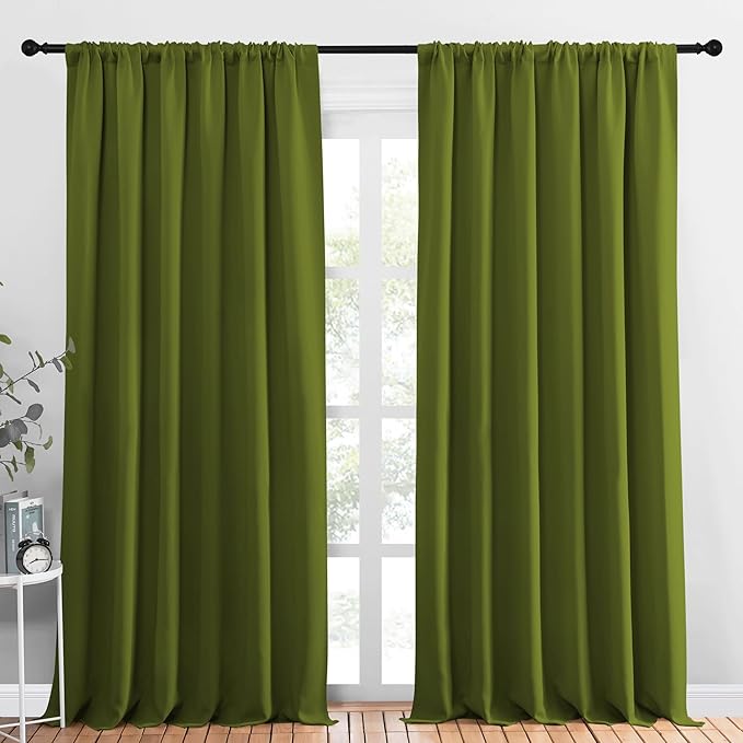 NICETOWN 2 Panels Blackout Curtains, Rod Pocket Thermal Insulated Drapess for Bedroom, Privacy Protection Easy-Care Heavy Duty Curtains for Living Room/Dining Room, W70 x L95 inches, Olive Green by NICETOWN