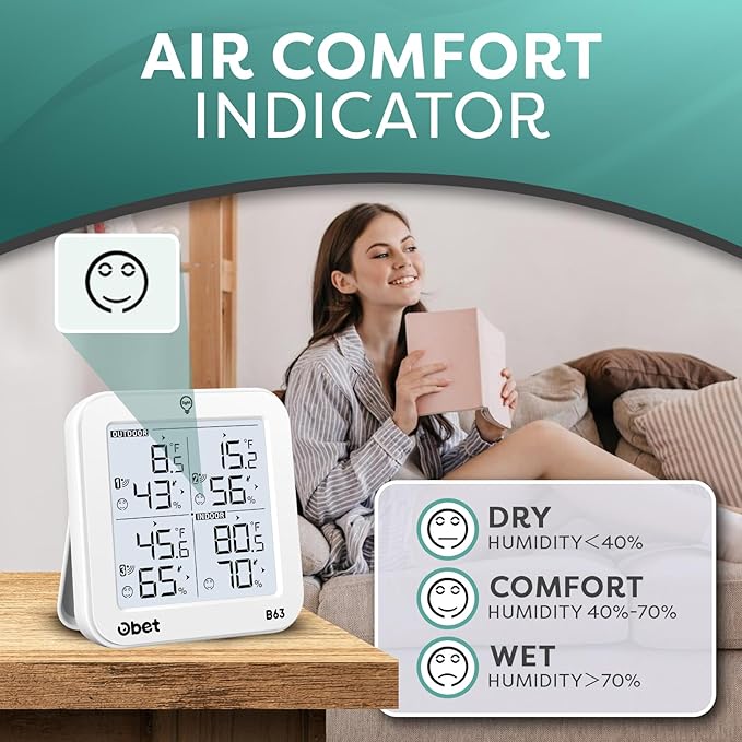 OBET Indoor Outdoor Thermometer Wireless Weather Station with 3 Sensors, Digital Hygrometer Remote Thermometer, Thermometer Temperature Humidity Monitor with Adjustable Backlight, USB Port (500 Feet) - Image 4
