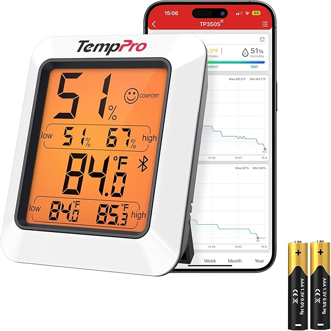 TempPro Hygrometer Thermometer for House, Bluetooth Room Indoor Greenhouse Thermometer Monitor Up to 260FT, Backlit Humidity Meter Temperature Sensor with 2-Year Data Export(Previously ThermoPro) by ThermoPro
