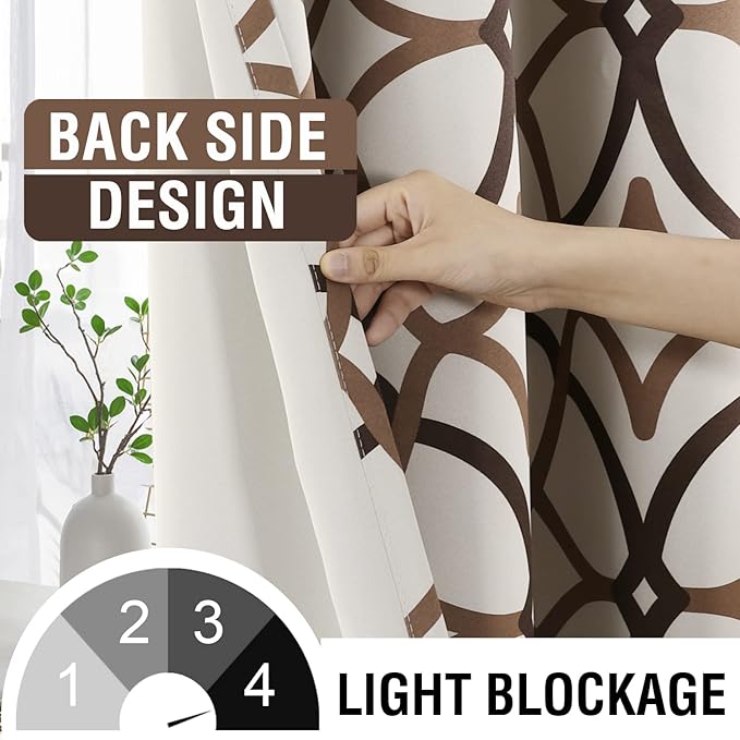 H.VERSAILTEX Blackout Curtains for Bedroom Printed Design 96 Inch Length 2 Panels Set Thermal Insulated Curtains for Living Room Geometric Modern Grommet Window Drapes, Taupe and Brown - Image 3