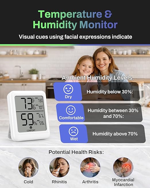 BN-Link Digital Hygrometer Indoor Thermometer Room, Digital Temperature and Humidity Meter with Large LCD Monitor for Home, Bedroom, Terrarium, Incubator, Greenhouse, 1 Pack - Image 2