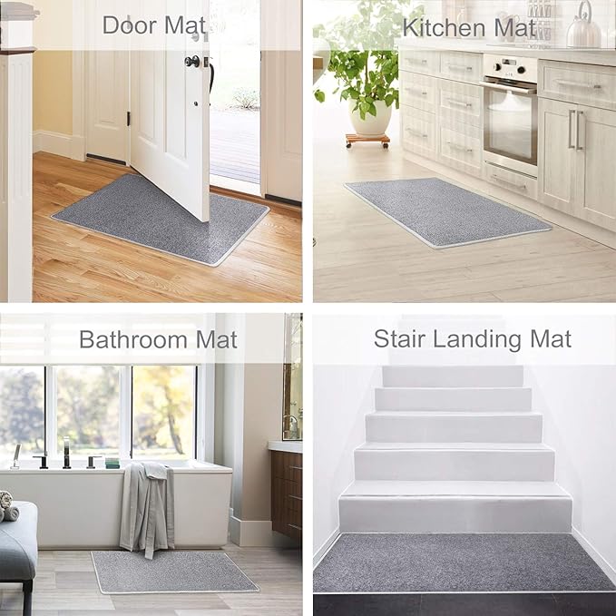 PURE ERA Carpet Stair Tread Landing Mat Tape Free Self Adhesive Non Slip Skid Resistant Indoor Doormat Area Rug Floor Mat for Kitchen Bathroom Workstations Washable 2' X 3' (Gray) - Image 4