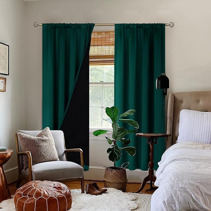 BGment Full Blackout Curtains for Living Room 72 Inch Length 2 Panels Set, Christmas Thermal Insulated Room Darkening Soundproof Rod Pocket Window Curtains for Bedroom, 52 Inch Wide, Emerald - Image 2