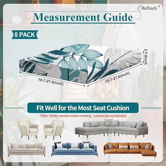 8Pcs Stretch Patio Cushion Cover Outdoor Cushion Cover Replacement Slipcovers Indoor and Outdoor Chair seat Covers Blue Botanical Print Patio Furniture Protector(Cover Only) - Image 2