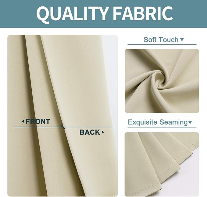 ChrisDowa Blackout Curtains 48 inches Long for Bedroom - 2 Panels Set Grommet Thermal Insulated Room Darkening Curtains for Living Room (Beige, 42 x 48 Inch) - Image 3