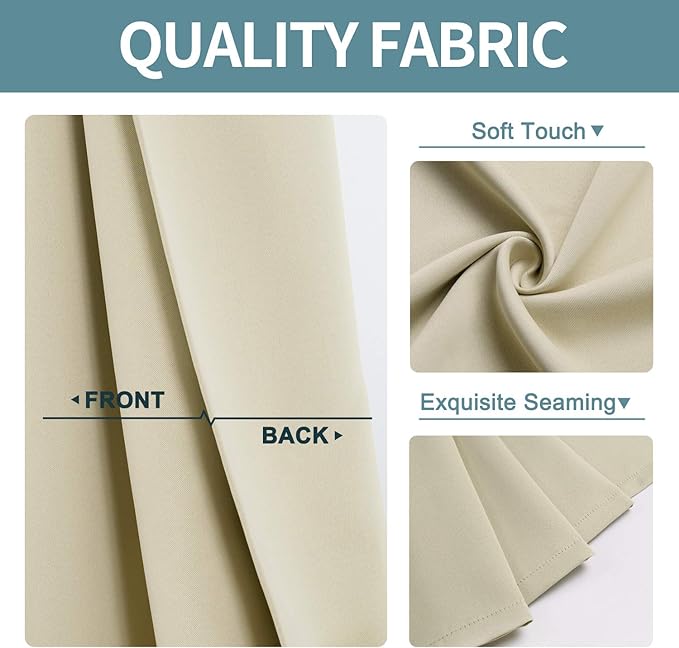 ChrisDowa Grommet Room Darkening Curtains for Bedroom and Living Room - 2 Panels Set Thermal Insulated Blackout Curtains (Beige, 52W x 54L ) - Image 3