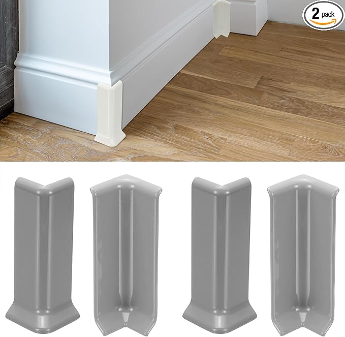 uxcell Self Adhesive Baseboard Corner Blocks, 4.07 Inch Wall Edge Corner Protector 2 Inside + 2 Outside Corners-Connector for Wall Floor Furniture Edge(Gray) by uxcell