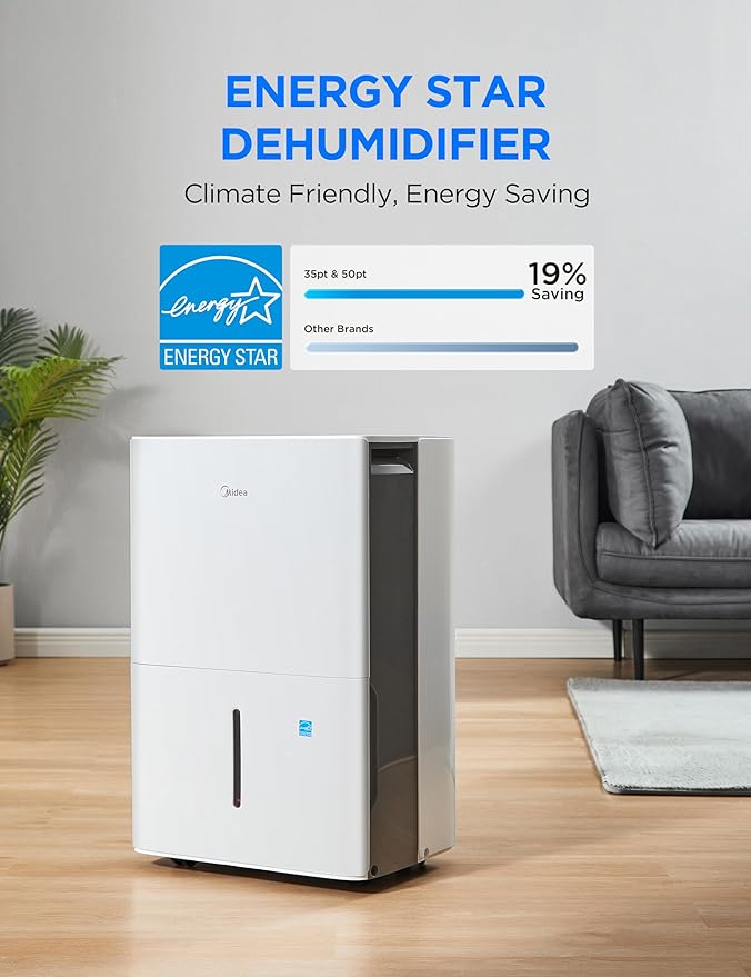 Midea 3,000 Sq. Ft. Dehumidifier for Basement, With Reusable Air Filter 35 Pint - Ideal For Basements, Large & Medium Sized Rooms, And Bathrooms (White) - Image 5
