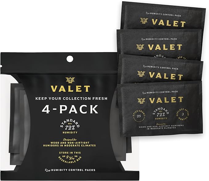 Valet 72% Two-Way Humidity Packs for Wood Container, 4-Pack, 60g Each, Prevents Leaks and Controls Moisture with Natural Craft Paper Design, Resealable Bag by Valet