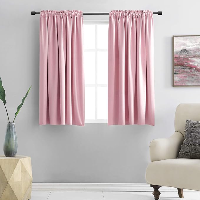 DONREN 48 Inch Pink Curtains Blackout Drapes for Loft - Room Darkening Thermal Insulated Solid Rod Pocket Panels for Girls Room (2 Panels,52 by 48-Inch) by DONREN