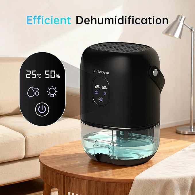 PHILODECO 280 Sq. Ft 35 OZ Dehumidifier, Portable Small Dehumidifiers for Bedroom, Bathroom, Basement,RV with CO mode, Sleep mode, Auto Shut Off, 7 Colorful Lights, Black - Image 3