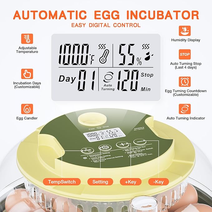 18 Egg Incubator, Incubator for Hatching Eggs, Automatic Egg Turning and Humidity Temperature Control, Egg Candler, Hatch Day, Automatic Water Refill, for Chicken, Ducks, Quail, Goose, Pigeon - Image 2