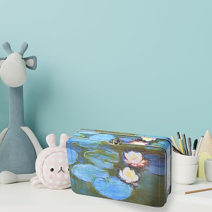 DAHO Metal Storage Box with Hinge for Office, School, Home, Makeup, Arts & Crafts and Accessories (Water Lilies) - Image 6