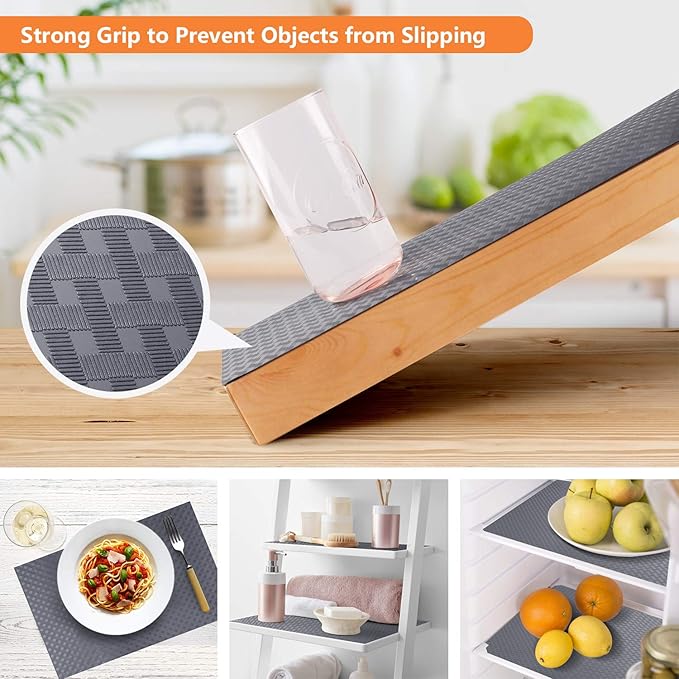 Shelf Liners for Kitchen Cabinets Refrigerator Liners Waterproof & Oil-Proof Kitchen Cupboard Liner Plastic Drawer Mats EVA Material Non Adhesive Fridge Liner for Shelves Gray 11.8 x 59 Inch - Image 7