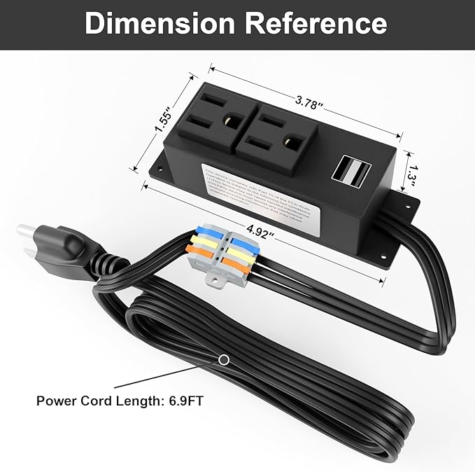 Gun Safe Power Outlet Kit- Multi Electrical Outlet Kit for Gun Safe Accessory Charging, with 2 Outlets & 2 USB Slots for Dehumidifiers Lights, 6.9FT Power Cable, Tape Included, UL Listed - Image 6