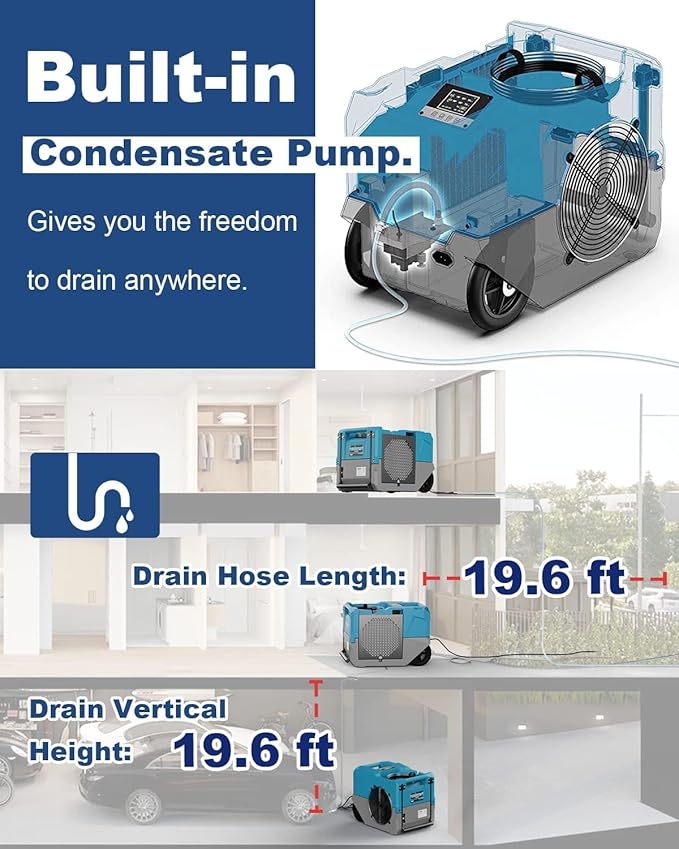 ALORAIR 264 PPD Commercial Dehumidifier with Pump, Up to 3,000 Sq.Ft Industrial Dehumidifier with Drain Hose Potable Wheels Design for Whole House, Basement, Warehouse, Garage, Blue - Image 4