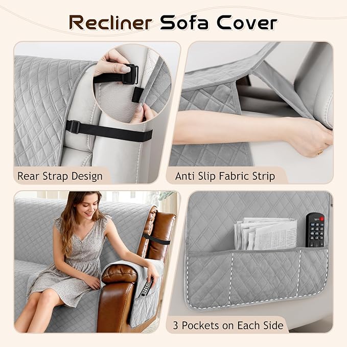 Arfntevss Waterproof Recliner Sectional Couch Covers for Reclining L Shape Sofa Cover Non Slip Washable L Shaped Slipcover Sets for Dog Furniture Protector (5 Seat with 1 Console Cover, Dove Gray) - Image 4