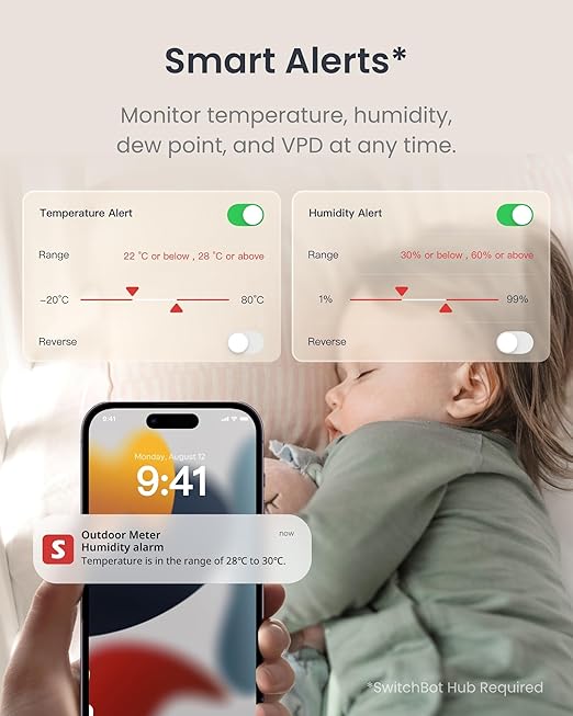 SwitchBot Bluetooth Hygrometer Thermometer 3 Pack with Hub, Smart Humidity Temperature Sensor with App Notifications, 394ft Bluetooth Range, Compatible with Alexa, Google Home, HomeKit - Image 3