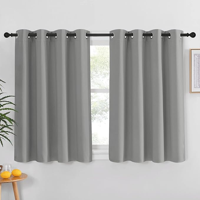 NICETOWN Blackout Short Curtain 54 inches Long - Thermal Insulated Solid Grommet Sound & Light Reducing Room Darkening Drape for Kitchen/Bedroom (Silver Grey, 1 Panel, W52 x L54) by NICETOWN