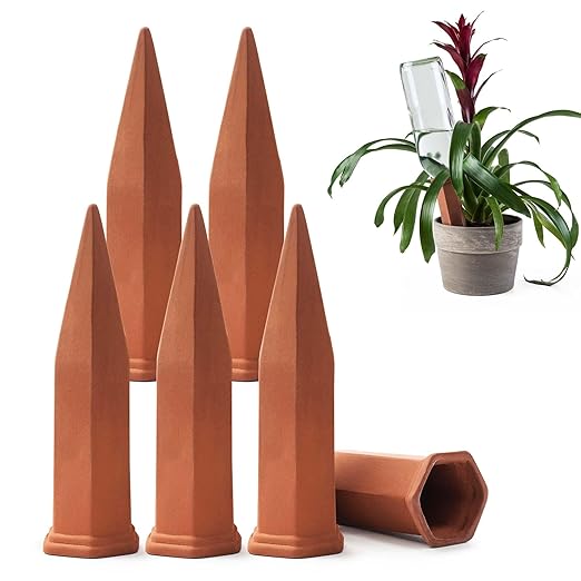 Modern Innovations Ceramic Terracotta Self Watering Spikes (6 Pack) Vacation Automatic Plant Waterer Devices, Indoor/Outdoor Planter Insert, Terra-Cotta Stakes for Potted Plants, Auto-Water System by ModernInnovations