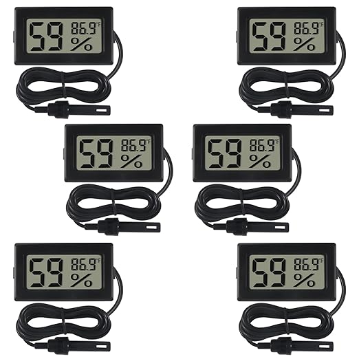 6-Pack Mini Digital Thermometer Hygrometer with Probe Indoor Temperature Humidity Meter Gauge LCD Fahrenheit Display Hygrometer Thermometer Gauge, Black by DWEII