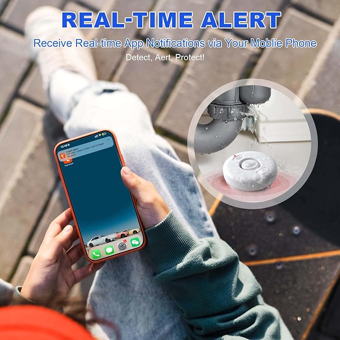 WiFi Water Leak Detectors 5 Pack, 120dB Adjustable Loud Water Leak Sensor, Wireless Wi-Fi Water Leak & Drip Alarm, App Alerts, 5 Water Alarm Sensors & 1 Hub for Home Kitchen, Bathroom, Sink, Laundry - Image 4