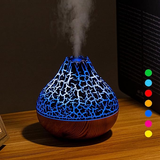 Mini Volcano Shape Humidifier, USB Personal Desktop Humidifier - 7 Colors, Super Quiet for Office Room, Bedroom (Black) by MCOURASOY