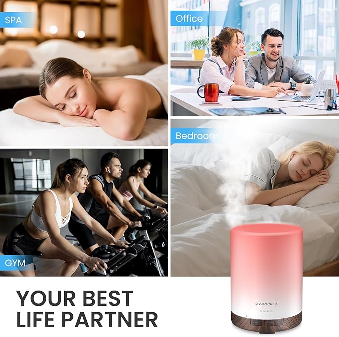 URPOWER 300ml Essential Oil Diffuser Ultrasonic Air Humidifier AUTO Shut Off Aromatherapy Scent Diffuser Night Light 7 Color Changing LED Lights and 4 Timer Settings for Home Office Yoga - Image 7