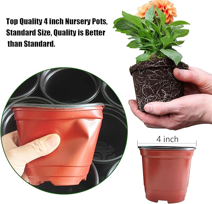 Plant Nursery Pots with Humidity Domes, 25 Sets 4 Inch Soft Nursery Pots Quality Ones (25 Red Pots + 25 Clear Lids), Seeds Starter Pots Small Planter Containers - Image 5