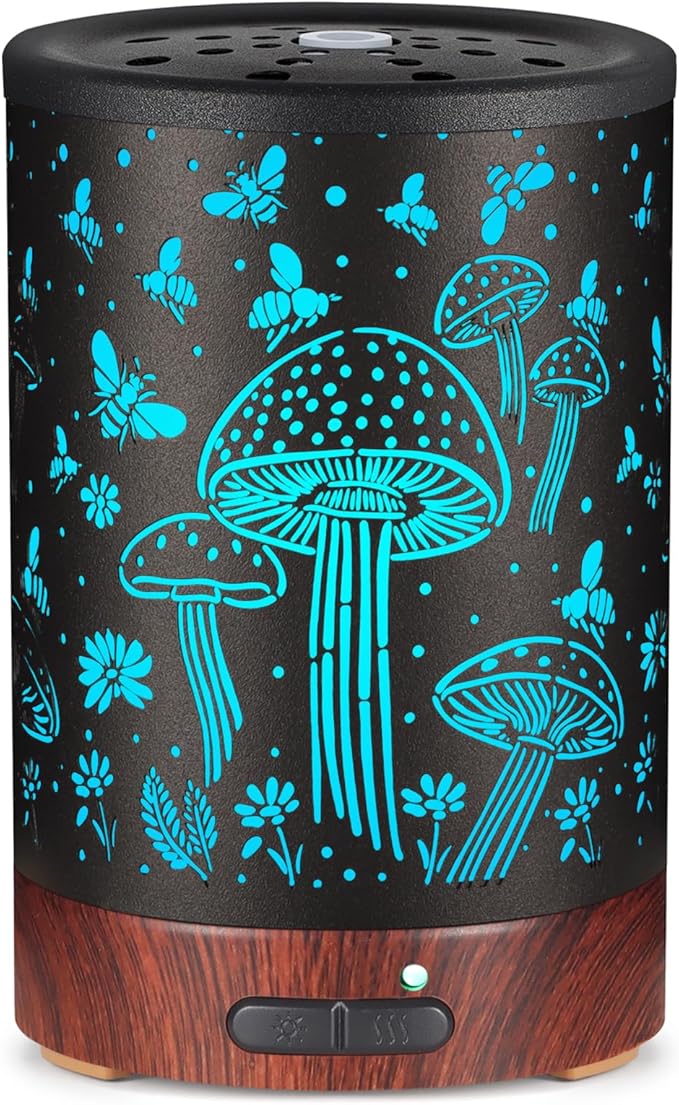 Essential Oil Diffuser- Aromatherapy Diffuser with7 Colors Light and Auto-Off for Women Metal Cool Mist Humidifier for Home and Office for Mom Women（Mushroom + Bee） by mocosa