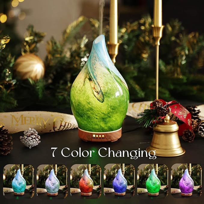 Porseme 150ml Essential Oil Diffuser Glass Color Changing Aroma Air Diffusers Aromatherapy Ultrasonic Cool Mist Humidifier 6 Running Hours Waterless Auto-Off for Sleeping Yoga Office Spa (Blue Grass) - Image 2