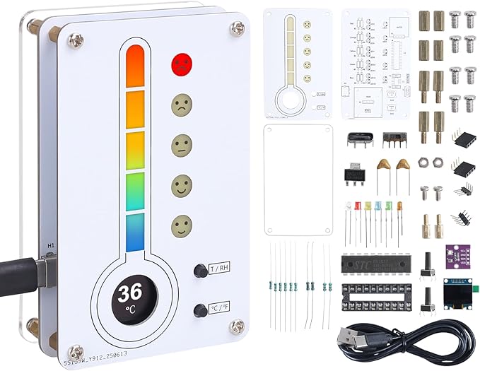 Soldering Project, ICSTATION Temperature and Humidity Meter Soldering Practice Kit With Expression LED Indication ℃/℉ Thermo-Hygrometer DIY Electronic Kit for School Education Use In Room Home Indoor by Icstation-IS