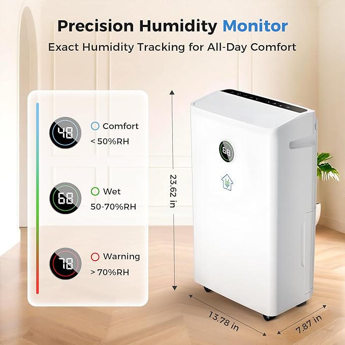 6,500 Sq Ft Smart Home Dehumidifier with Drain Hose, 1.45 Gallons Water Tank, 24 Hr Timer, 60 Pints, High Efficiency Compressor for Large Rooms,Basements, Bathrooms and Bedrooms - Image 7