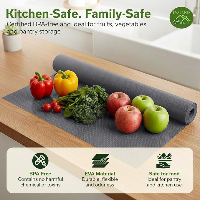 EVALAND Shelf Liners for Kitchen Cabinets Non-Adhesive 12" x 33 FT Gray Drawer Liner Non Slip, Washable Cabinet Liner, Waterproof Shelf Liners for Cabinets, Refrigerator Bathroom Pantry Cabinet Mat - Image 7