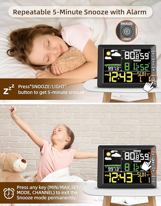 DOOMAY Indoor Outdoor Wireless Weather Station | Digital Thermometer Hygrometer Monitor with Barometric Pressure, Weather Forecast, Alarm Clock & Temp/Humidity Calibration - Image 6