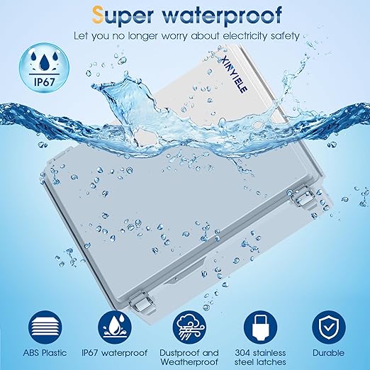 Waterproof Outdoor Project ABS Plastic Junction Box IP67 Weatherproof Dustproof Enclosure with Hinged Cover, Mounting Plate,Wall Brackets for Power Project (Grey,13.8"x9.8"x5.9") - Image 2