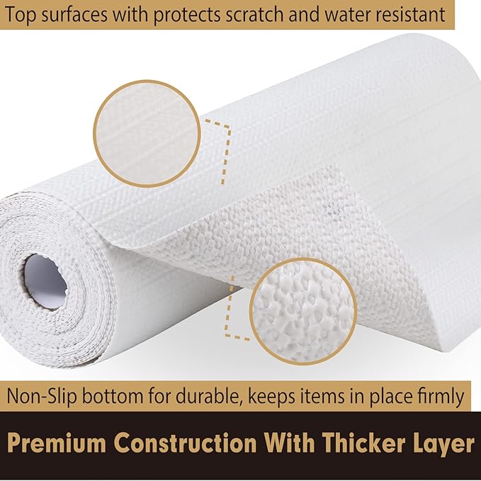 Premium Drawer and Shelf Liner for Cabinet, Non Adhesive Liner for Kitchen, Strong Grip Non Slip Shelf Liners for Kitchen Cabinets, Storage, Drawers, Shelves, Kitchenware and Tableware, White - Image 6