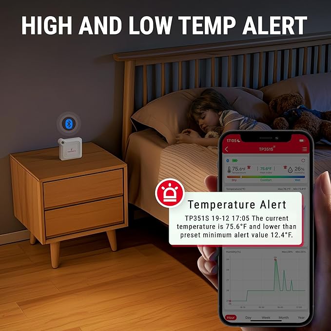 ThermoPro Bluetooth Thermometer Hygrometer, 260FT Range Temperature Sensor Greenhouse Thermometer, Remote App Control Temperature and Humidity Monitor with 2-Year Data Logging Export (TP351) - Image 4