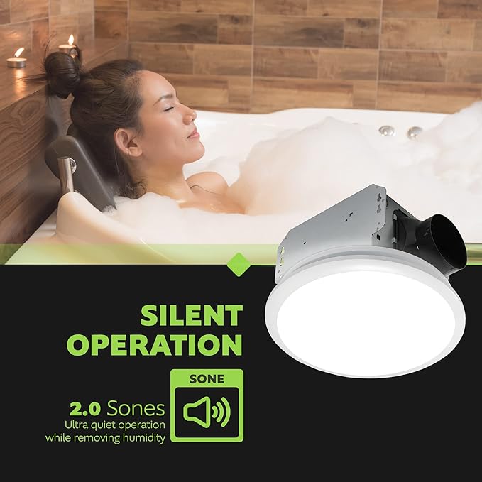 Homewerks 7141-110 Bathroom Fan Integrated LED Light Ceiling Mount Exhaust Ventilation 2.0 Sones 110 CFM, White - Image 5