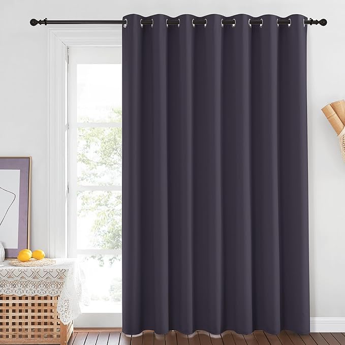 NICETOWN Blackout Curtains for Living Room Bedroom - Sliding Patio Door Insulated Blackout Drapes, Extra Wide Curtain for Villa/Hall/Parlor (100 inches W x 84 inches L, Greyish Purple) - Image 2