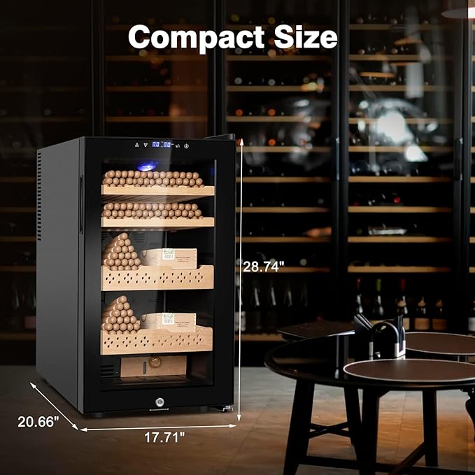 Electric Cooler Cabinet 70L with Temperature and Humidity Control, Spanish Cedar Wood Shelves and Safety Lock (500 Counts Capacity), Gift for Men - Image 6