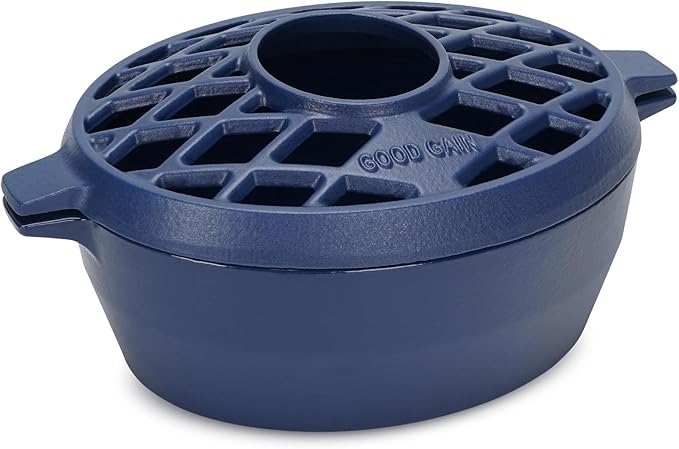 G Good Gain Wood Stove Steamer, Fireplace Humidifier, Cast Iron Humidifier for Stove, Matte Blue Finish, Rust Resistant, Lattice Top, 2.5 Quart Capacity, Wood Burning Stove Indoor Decorative by GGOODGAIN