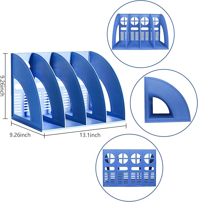 Marte Vanci Magazine File Holder Vertical PP Folder Book Desktop Organizer Plastic Storage Sturdy Vertical 4 Section Folder (Blue) - Image 2